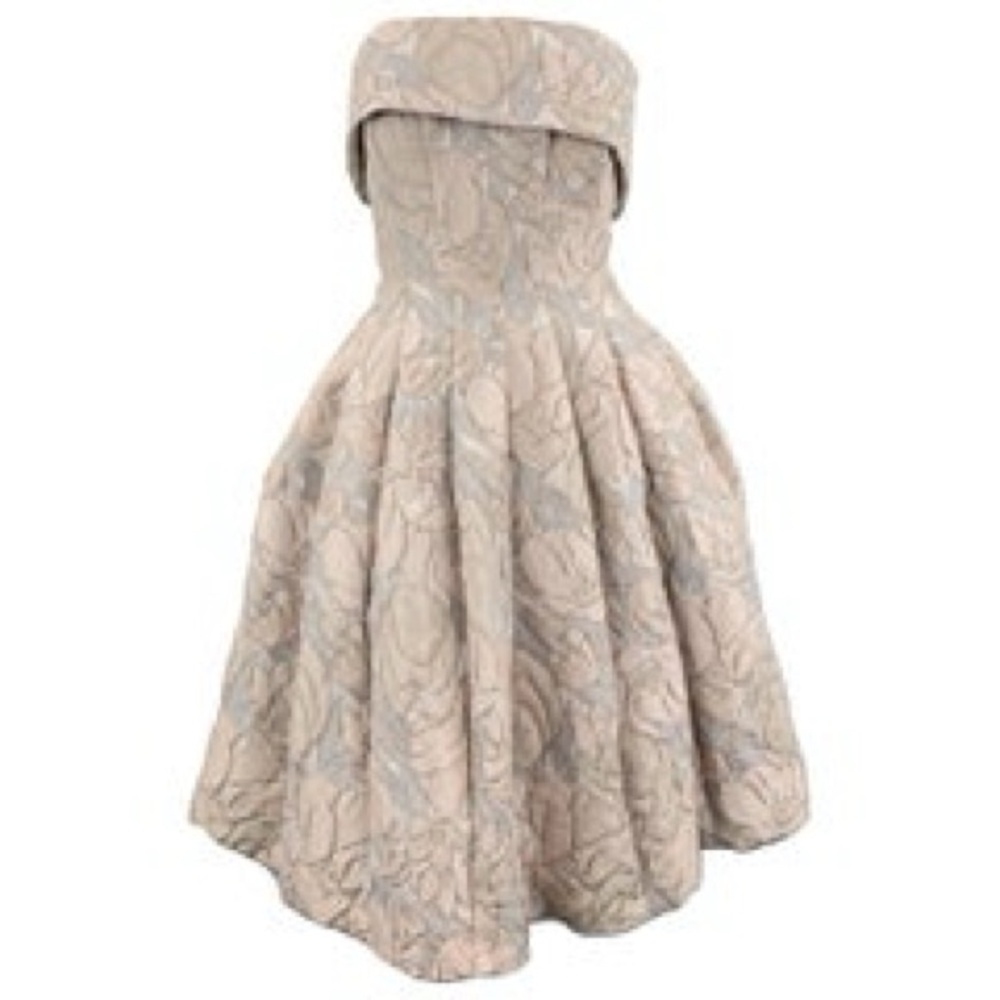 Badgley Mischka Brown Strapless Pleated Dress